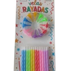 VELAS CUMPLE x24 RAYADAS C/PORTAVELA